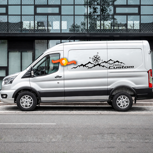 Trail Style Custom Mountain Compass — Autocollant vinyle (côté) pour Ford Transit