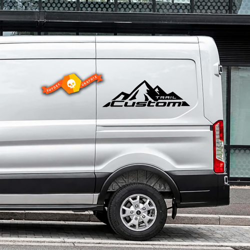 Trail Style Custom Mountain Outline — Autocollant vinyle (côté) pour Ford Transit