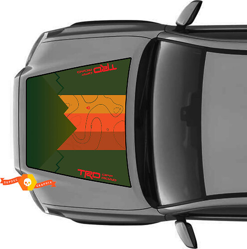 Hood TRD Off Road Mountains Topographic Map Hood Vintage Stripes Vinyl Stickers Decal fit to Toyota Tacoma 2016 - 2022 models
