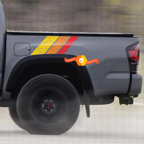 Décalcomanies vinyles de style vintage avec bandes latérales topographiques pour Toyota Tundra
