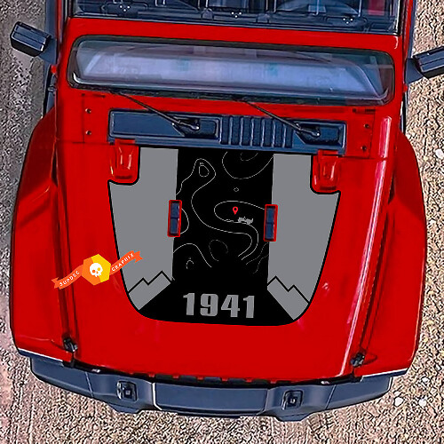 Jeep Hood Wrangler 1941 Vinyle 2 Couleurs Сontour Map Mountains Decal Sticker fit Jeep JL Gladiator
