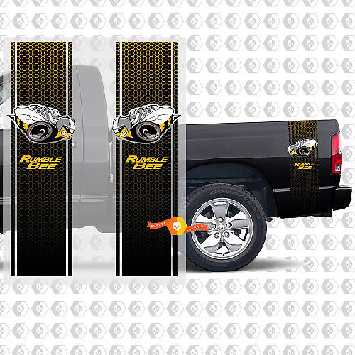 Autocollants en vinyle à rayures latérales nid d'abeille style Rumble Bee pour Dodge Ram 1500