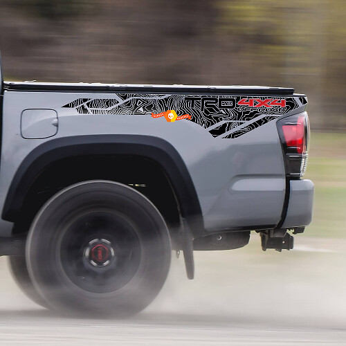 Kit d’autocollants en vinyle topographique TRD 4x4 pour côtés de caisse Toyota Tacoma Tundra