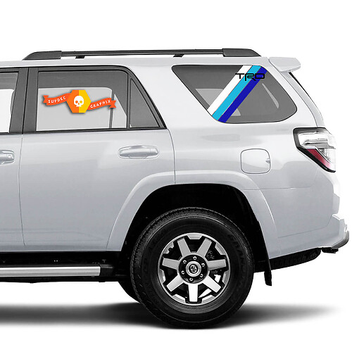 Paire de 2010-2023 Toyota 4Runner Retro PRECUT Window Racing Stripes TRD Stripes Side Vinyl Stickers Stickers - Blanc Bleu Clair Bleu
