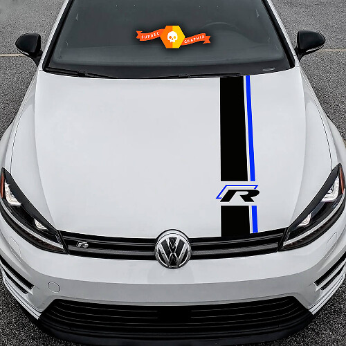 Autocollant vinyle bandes capot Style R pour Volkswagen Golf R