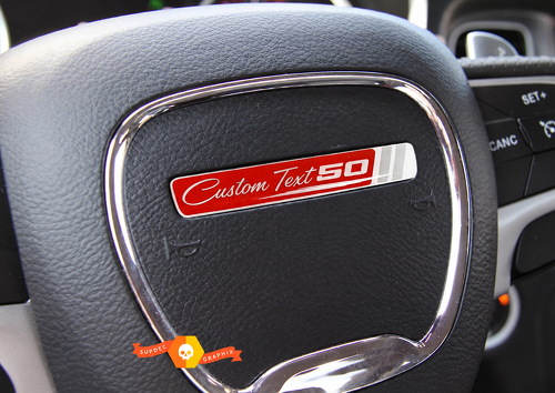 50th Anniversary Red Silver Script Custom Text Domed Insert — Autocollant vinyle (volant) pour Dodge Challenger