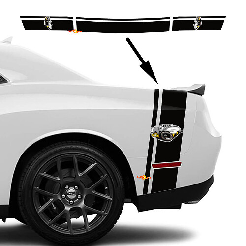 Kit d'autocollants vinyle à bandes doubles Rumble Bee pour côté de coffre Dodge Challenger 2022+