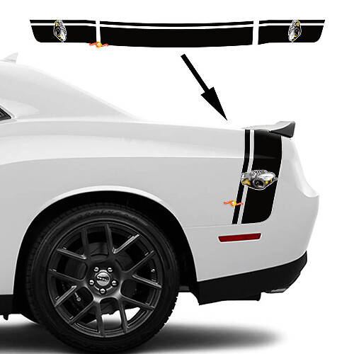 Kit de décalcomanies en vinyle à double bandes style Rumble Bee pour côté coffre Dodge Challenger 2022+