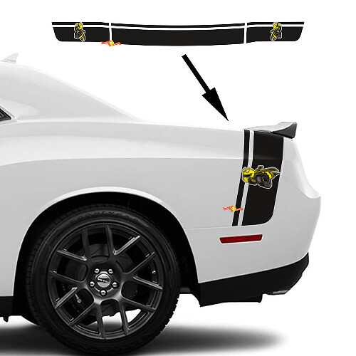 Kit de décalcomanies en vinyle avec doubles bandes style Drag Bee pour coffre latéral Dodge Challenger Charger