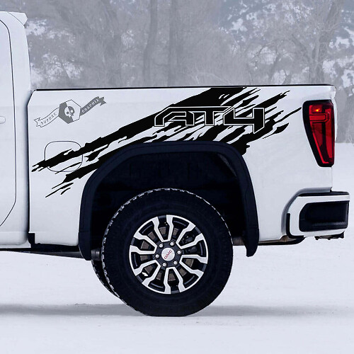 Ensemble de décalcomanies vinyle vieillies pour côtés de benne AT4 tout-terrain pour GMC Sierra 1500