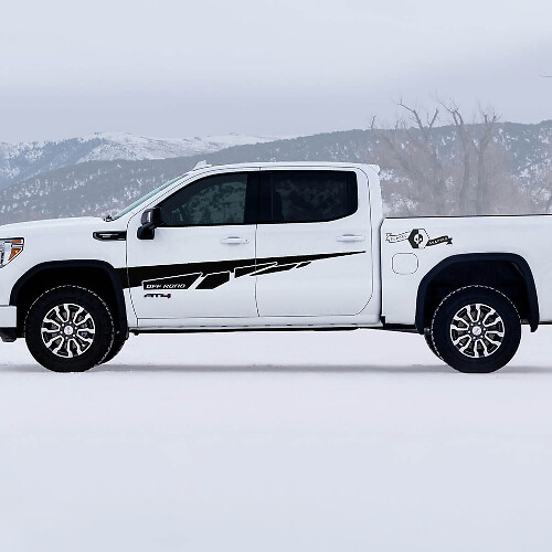 Autocollants Vinyle Latéraux Hors-Piste AT4 pour GMC Sierra 1500