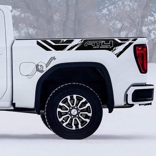 2 Nouveaux Autocollants de Grille de Lit GMC GM Sierra 1500 AT4 Hors-Route Détruits
