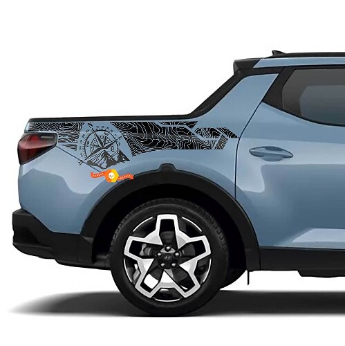 2x Autocollants en vinyle pour côté du lit édition carte topographique adaptés à Hyundai Santa Cruz
