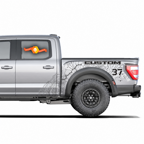 SVT CUSTOM Topographic Map Splash 37 — Autocollant en vinyle (panneau de benne) pour Ford F-150 Raptor 2023
