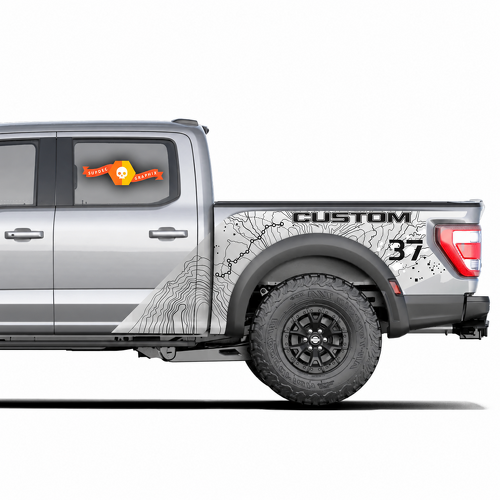 SVT CUSTOM 37 Package Topographic Map Splash — Autocollant en vinyle (panneau de benne) pour Ford F-150 Raptor 2023