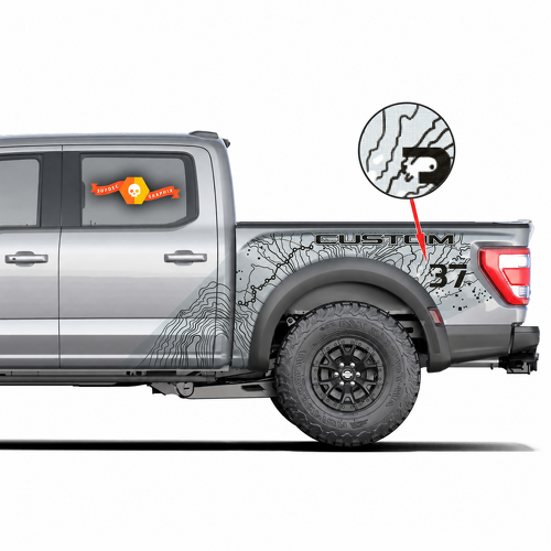 SVT CUSTOM Topographic Dot Map Splash 37 — Autocollant en vinyle (panneau de benne) pour Ford F-150 Raptor 2022-2023