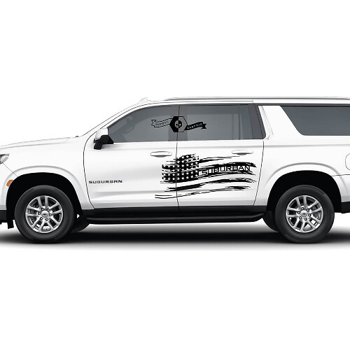 Paire Chevrolet Suburban Side détruit USA Flag Doors Vinyl Decal Sticker
