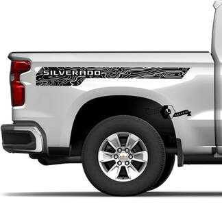 Paire Chevrolet Silverado 2022 + 2023 carte topographique côté lit Logo bande vinyle autocollant autocollant
