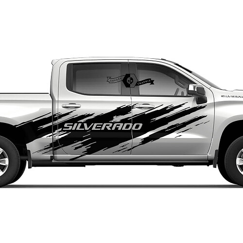Paire de vinyle autocollant de décalque de logo rayé de logo Chevrolet Silverado 2022+ 2023 pour les portes latérales du lit.

