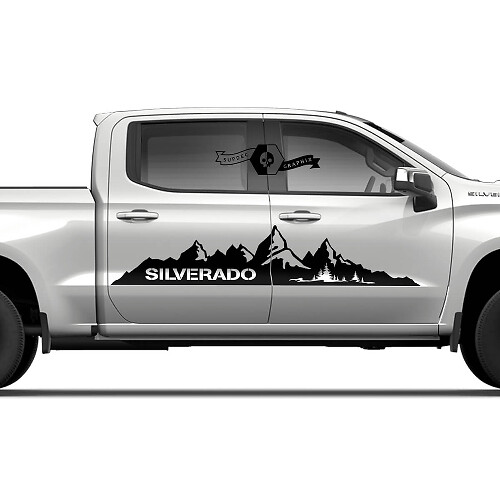 Paire Chevrolet Silverado 2022+ 2023 Autocollant Vinyle Décalcomanie Logo Montagnes pour les Portes Latérales
