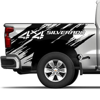 Paire Chevrolet 4x4 Silverado 2022+ 2023 Side Bed Splash Wrap Destroyed Stripe Vinyl Decal Autocollant
