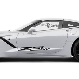2x Chevrolet Corvette portes latérales damier drapeau Z51 vinyle autocollant autocollant
