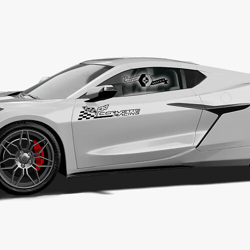 2x Autocollant vinyle de logo de drapeau à damier pour portes latérales de Chevrolet Corvette Racing Z06
