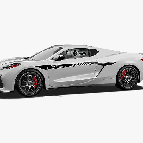 2x Autocollant vinyle de décalcomanie de bande de logo de ligne de garniture de portes latérales Chevrolet Corvette Z06
