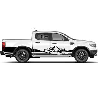 Paire Ford F-150 Raptor 2022 Portes latérales Mountain Forest Bed Wrap Graphics Set Side Stripe Decal
