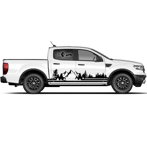 Ensemble de graphiques de montagne forestière pour les portes latérales de la Ford Ranger Raptor - Autocollant de bande latérale
