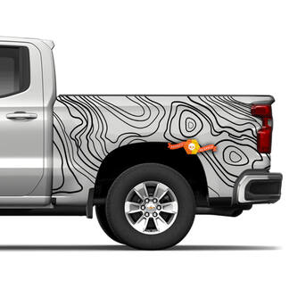 Côté camion Chevrolet Silverado carte topographique contour fond carte Topo découpé vinyle décalcomanies graphique autocollant
