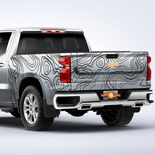 Autocollant en vinyle à rayures latérales style carte topographique pour Chevrolet Silverado