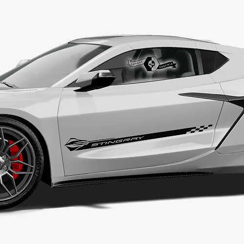 2x Bandes latérales de portes Chevrolet Corvette Z06 Stingray drapeau à damier Autocollant vinyle
