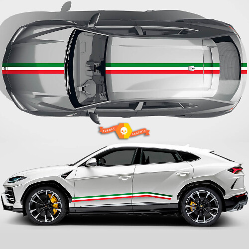 Paire Lamborghini Urus 2021 2022 2023 Drapeau Italien Portes Latérales Capot Lignes de Toit Rayures Autocollant Vinyle Sticker Graphique
