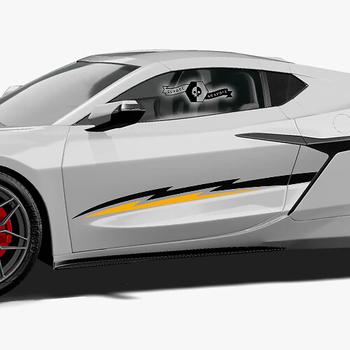 2x Bandes de côté de portes relevées Chevrolet Corvette Z06 Bandes 2 couleurs Autocollant en vinyle avec logo
