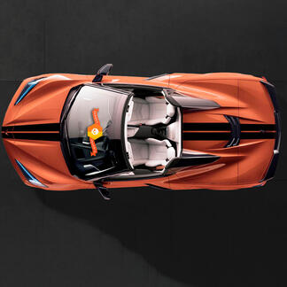 2020 2022 2023 Chevrolet Corvette C8 Stingray Capot Toit Bandes arrière Corvette Double logo solide Bandes décalcomanies
