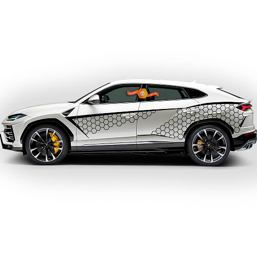 Paire Lamborghini Urus 2021 2022 2023 Autocollant Vinyle Décalcomanie Graphique Honeycombs Splash pour Portières Latérales
