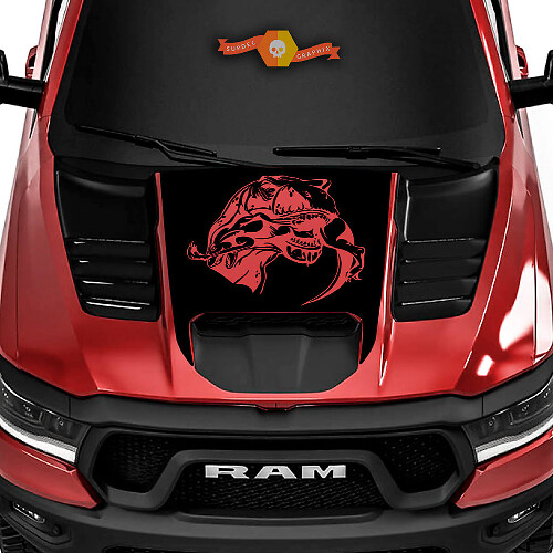 Autocollant en vinyle T-Rex mangeant un raptor pour capot Ram 1500 TRX