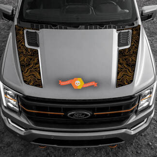 2023 Ford F-150 Tremor Hood Graphics 2022-2023+ Carte topographique Ford Vinyl Stickers 2 couleurs

