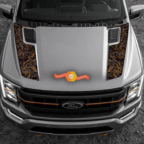 Autocollant Vinyle Rayures Capot Style Topographique pour Musclecar F-150 2022-2023
