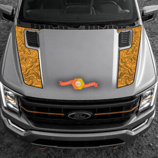 2023 Ford F-150 Tremor Hood Graphics 2022-2023+ Carte topographique inversée Ford Vinyl Stickers 2 couleurs
