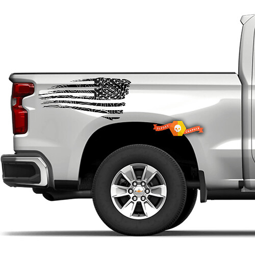 Autocollant Vinyle Latéral de Benne de Camion Style Topographique Drapeau USA pour Camions