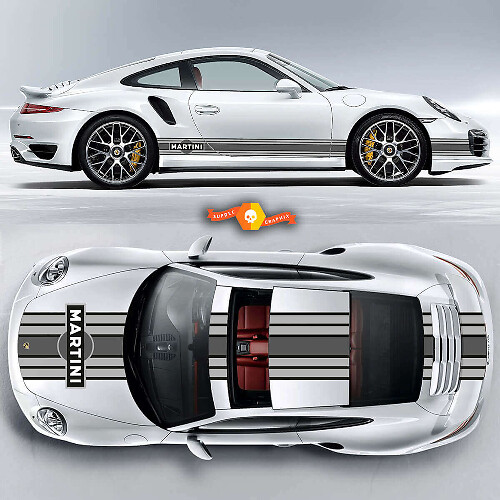 Autocollant vinyle bandes de course style Martini complet pour Porsche