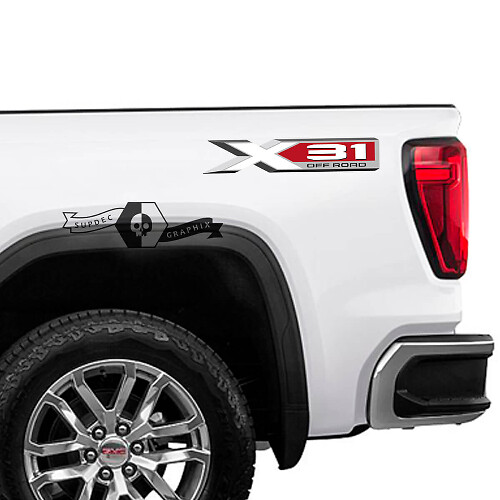 Set d'autocollants latéraux arrière en vinyle X31 Off Road pour GMC Sierra 1500
