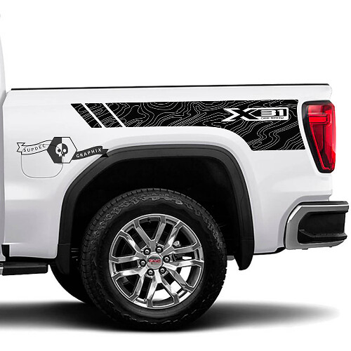 Kit de décalcomanies vinyle latérales X31 Topographic pour lit GMC Sierra 1500 2023