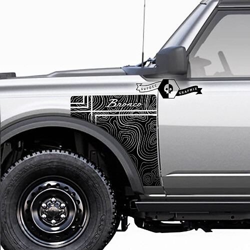 Kit d'autocollants en vinyle pour panneau latéral de style carte topographique Everglades avec logo vintage Ford Bronco 3
