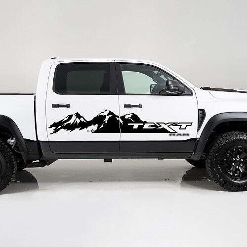 Autocollant vinyle latéral de chaîne de montagnes et texte personnalisé pour Dodge Ram 1500