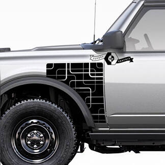 Paire Ford Bronco géométrique Everglades Style panneau latéral vinyle autocollant autocollant graphique Kit 3
