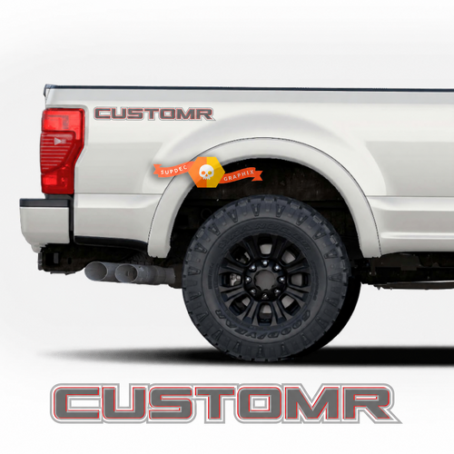 CUSTOMR Red Double Outline Lettering Pair Côté de benne Autocollant vinyle pour Ford F-150
