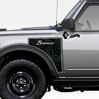 Paire Ford Bronco Logo carte topographique Everglades Style côté panneau vinyle autocollant autocollant graphique Kit 1
